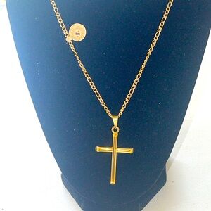 NWT- costume 16” gold chain necklace with cross in gold